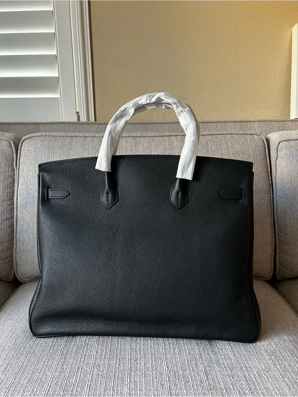40cm XXL Classic Black Top Handle Leather Satchel BK Style